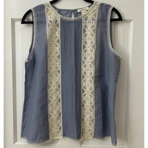 Sundance Semi Sheer Romantic Boho Silk Blend Sleeveless‎ Top Blue Mia Bella Sz M